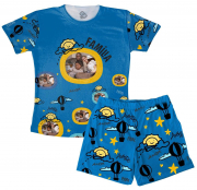 Pijama Azul Masculino Infantil Família Personalize Com Foto