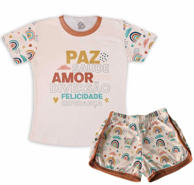 Pijama Feminino  Adulto Ano Novo Paz Saude Amor Sorte Diversão Felicidade e Esperança