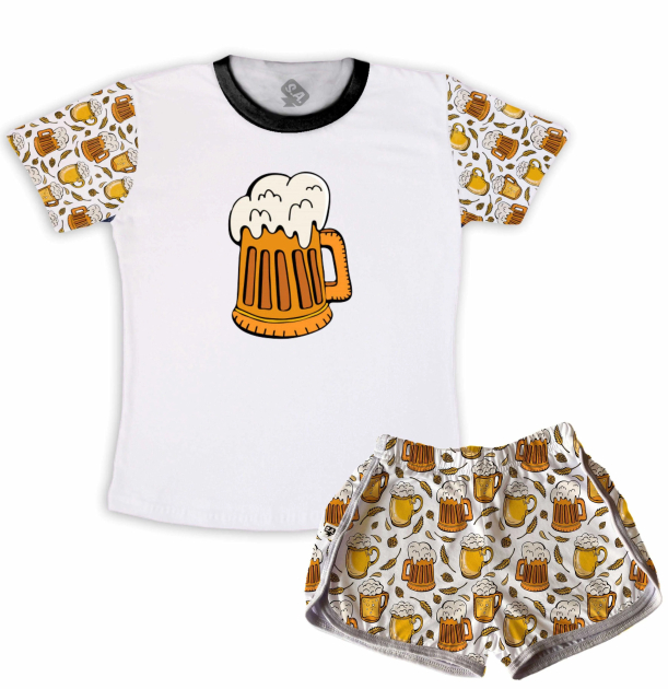 Pijama  Feminino Adulto Curto Cerveja