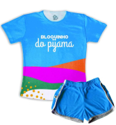 Pijama Feminino  Adulto Curto De Malha Bloquinho Do Pijama Azul