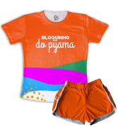 Pijama Feminino  Adulto Curto De Malha Bloquinho Do Pijama Laranja 