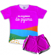 Pijama Feminino  Adulto Curto De Malha Bloquinho Do Pijama Rosa