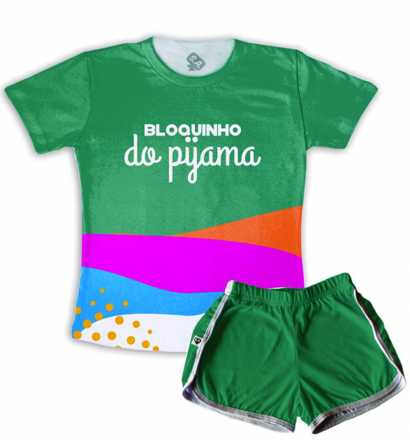 Pijama Feminino  Adulto Curto De Malha Bloquinho Do Pijama Verde