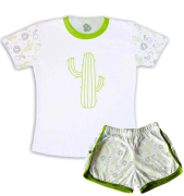 Pijama Feminino  Adulto Curto De Malha Cactus