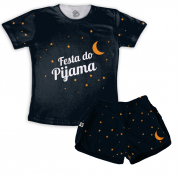Pijama Feminino  Adulto Curto De Malha Tema Festa Do Pijama
