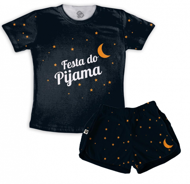 Pijama Feminino  Adulto Curto De Malha Tema Festa Do Pijama
