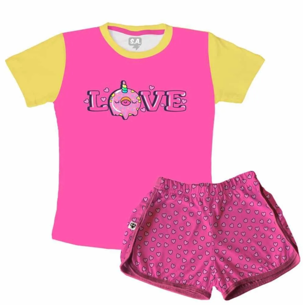 Pijama  Feminino Adulto Curto Donuts Love 