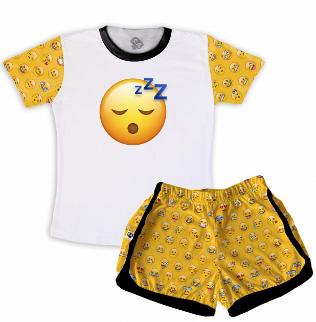 Pijama Feminino  Adulto Curto De Malha  Emoji