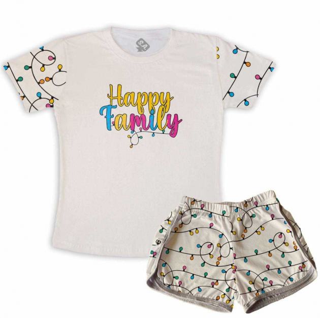 Pijama Feminino  Adulto Curto Natal Happy Family