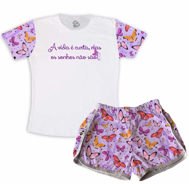 Pijama Feminino  Adulto Curto De Malha Sonhos