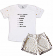 Pijama Feminino  Adulto Curto De Malha Temático De Ano Novo 2021 - Checklist Reveillon Em Casa