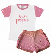 Pijama Feminino  Adulto Curto Temático de Ano Novo Amor Próprio