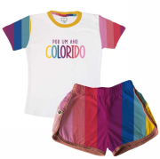 Pijama Feminino  Adulto Curto De Malha Temático de Ano Novo Por Um Ano Colorido