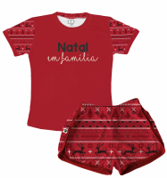 Pijama Feminino  Adulto Curto De Malha Temático De Natal - Natal em família