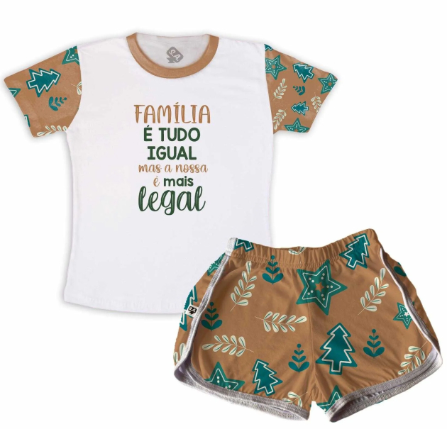 Pijama Feminino  Adulto Curto De Malha Tematíco de Natal