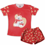 Pijama Feminino  Adulto Curto Urso Polar Natal 