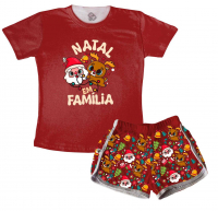 Pijama Feminino  Adulto Estampado Natal Em Família 