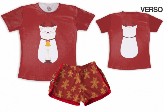 Pijama  Feminino De Adulto Gato-Noel 