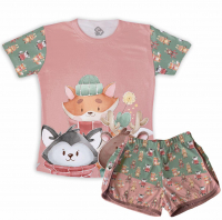 Pijama Feminino Infantil  Bichos Do Bosque Natal 
