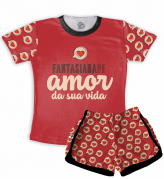 Pijama Feminino Infantil Carnaval Fantasiada De Amor 