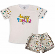 Pijama Feminino Infantil  Curto  Happy Family Natal 