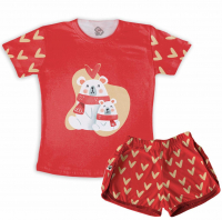 Pijama Feminino Infantil  Curto Urso Polar Natal 