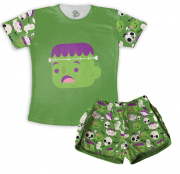 Pijama Feminino Infantil De Malha Monstrinho Verde 