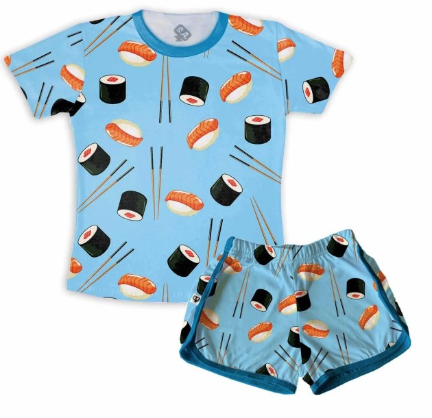 Pijama Feminino Infantil De Malha Sushi 