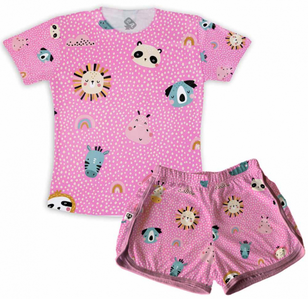 Pijama Feminino Infantil Malha Bichinhos 