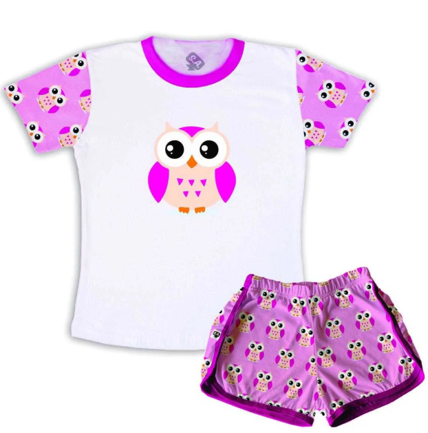 Pijama Feminino Infantil Malha Corujinha