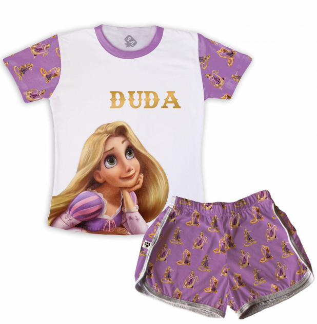 Pijama Feminino Infantil Malha Rapunzel