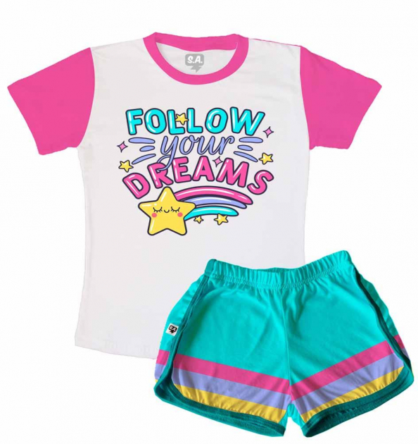 Pijama Feminino Infantil Malha Follow Your Dreams 