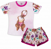 Pijama Feminino Infantil Malha Tema Páscoa Coelhinho 
