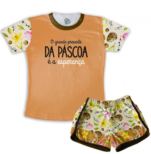 Pijama Feminino Infantil Malha Tema Páscoa Esperança 