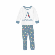 Pijama Infantil De Malha Com Punho Floral Azul