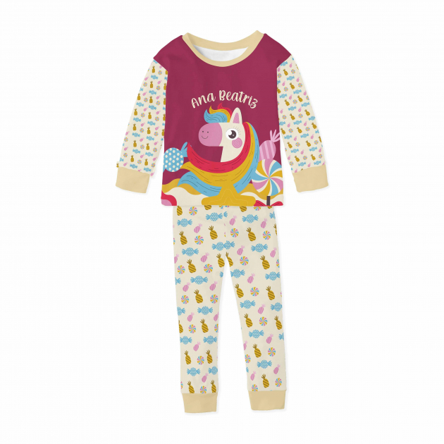 Pijama Infantil de Malha com Punho Tema Unicórnio 