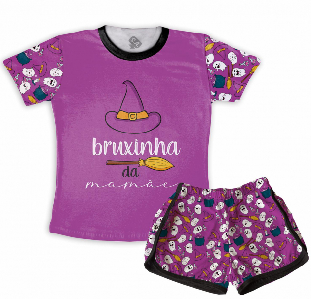 Pijama Feminino Infantil De Malha Bruxinha Da Mamãe