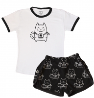 Pijama Feminino Infantil De Malha  Câmera Gatinho