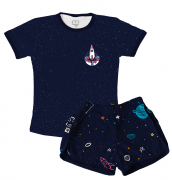 Pijama Feminino Infantil De Malha Galáxias