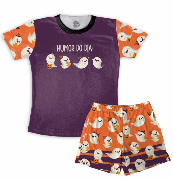 Pijama Infantil de Malha de Flamê Masculino Halloween Humor do Dia 