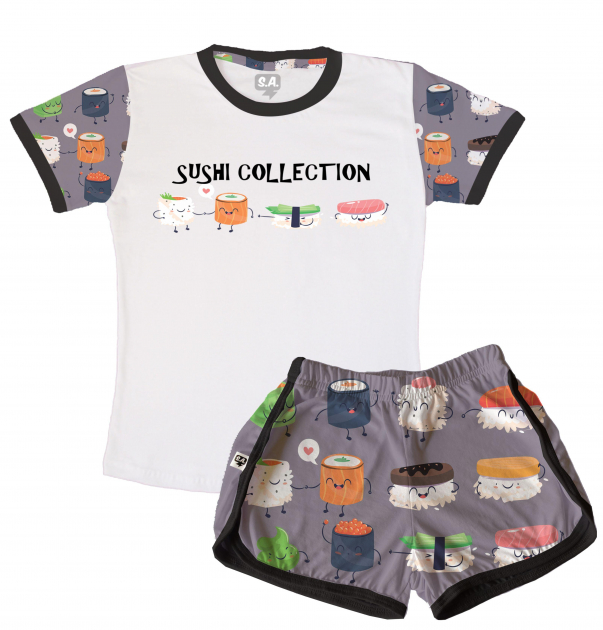 Pijama  Feminino Infantil De Malha De Flamê Sushi Collections