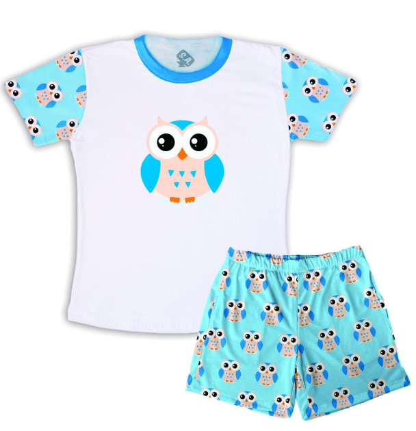 Pijama Infantil De Malha Masculino Coruja Azul