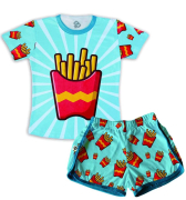 Pijama Infantil De Malha Tema Batata Frita Azul