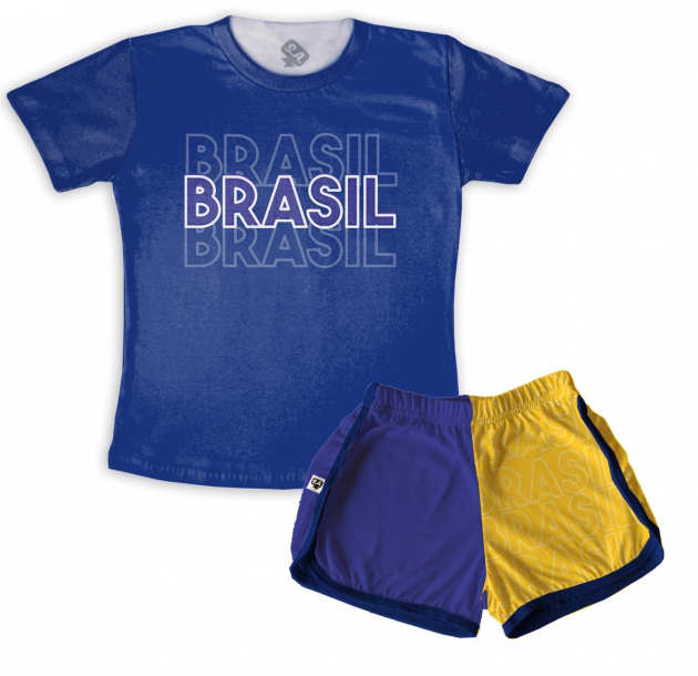 Pijama Infantil  Feminino Amarelo E Azul Para A Copa