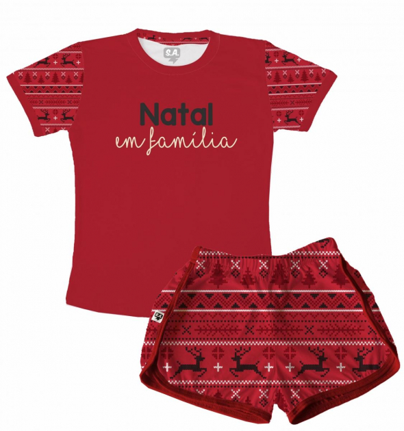 Pijama Feminino Infantil Malha Natal em Família