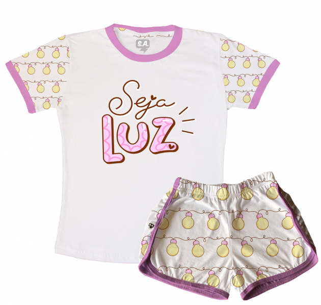 Pijama Feminino Infantil Malha Seja Luz