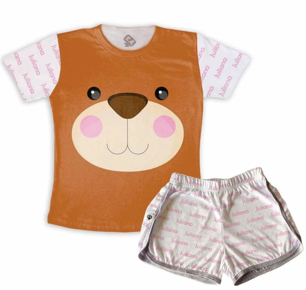 Pijama Feminino Infantil Malha Urso Com Nome