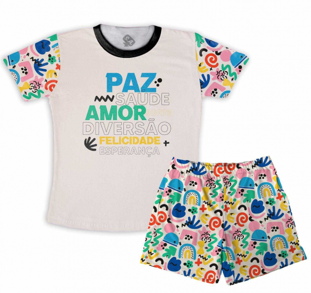 Pijama Infantil Masculino  Ano Novo Paz Saude Amor Diversão Felicidade e Esperança