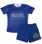 Pijama Infantil Masculino Azul Com A Bandeira Para A Copa