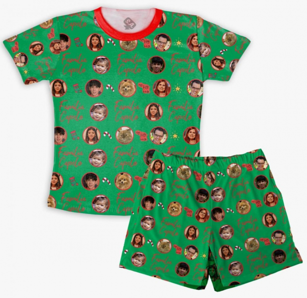 Pijama  Infantil Verde Masculino Com Fotos Para O Natal
